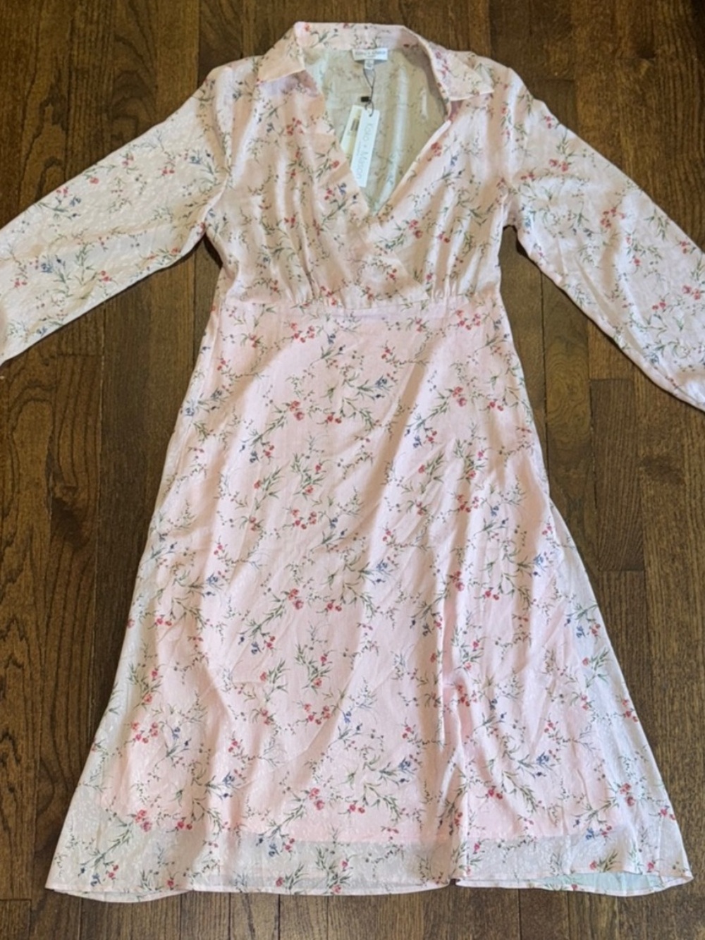 Koko + Mason Pink Floral Long Sleeve Wrap Midi Dress | Size Large | NWT